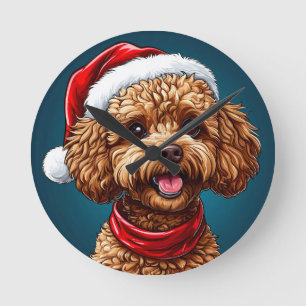 Cute christmas dog round clock