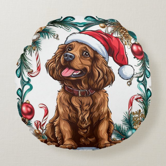 Cute christmas dog round cushion (Front)