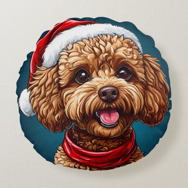 Cute christmas dog round cushion (Front)