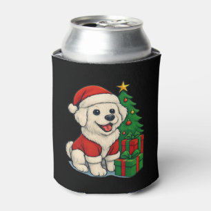 Cute Christmas Dog, Santa Hat Dog, With Christmas  Can Cooler