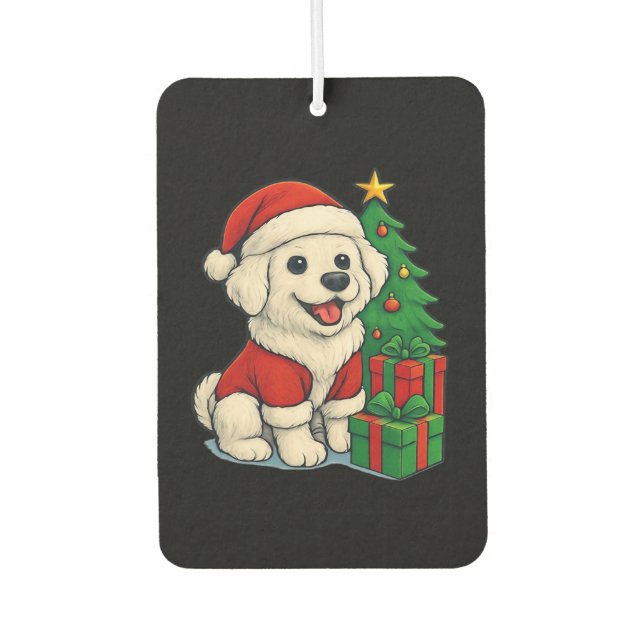 Cute Christmas Dog, Santa Hat Dog, With Christmas  Car Air Freshener (Front)