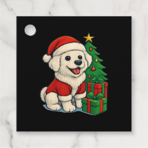 Cute Christmas Dog, Santa Hat Dog, With Christmas  Favour Tags