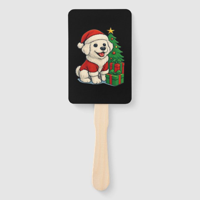 Cute Christmas Dog, Santa Hat Dog, With Christmas  Hand Fan (Front)