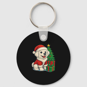 Cute Christmas Dog, Santa Hat Dog, With Christmas Key Ring