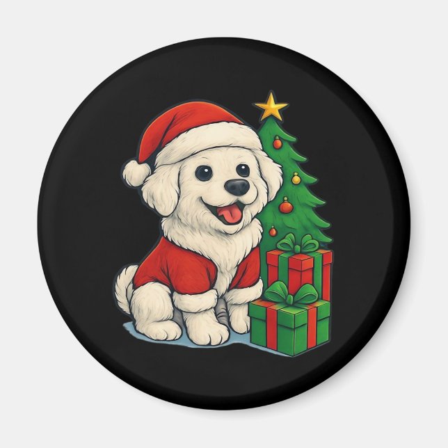 Cute Christmas Dog, Santa Hat Dog, With Christmas  Magnet (Front)