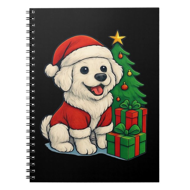 Cute Christmas Dog, Santa Hat Dog, With Christmas  Notebook (Front)