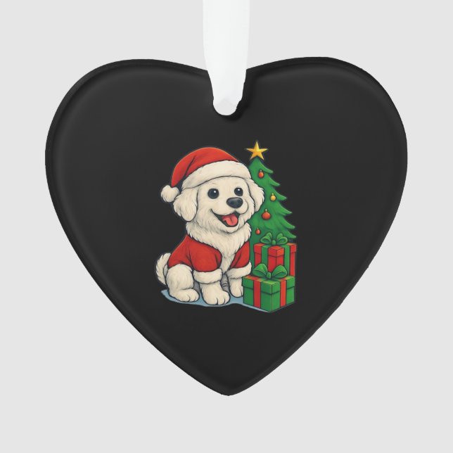 Cute Christmas Dog, Santa Hat Dog, With Christmas  Ornament (Front)