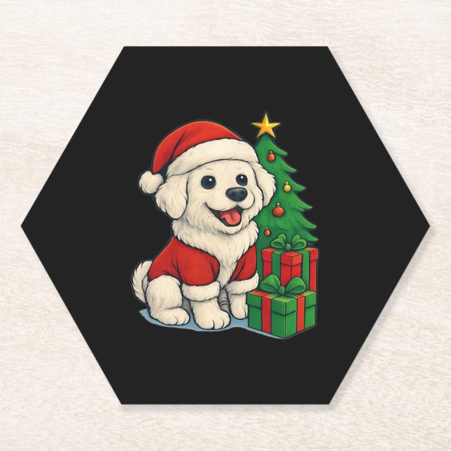 Cute Christmas Dog, Santa Hat Dog, With Christmas  Paper Coaster (Front)
