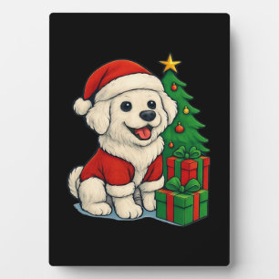 Cute Christmas Dog, Santa Hat Dog, With Christmas Plaque