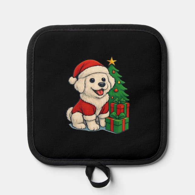 Cute Christmas Dog, Santa Hat Dog, With Christmas  Pot Holder (Front)