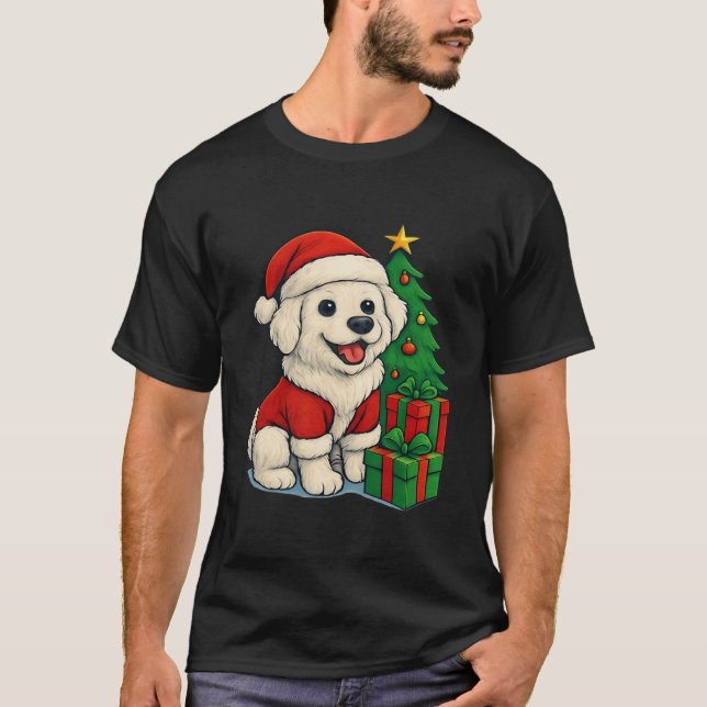 Cute Christmas Dog, Santa Hat Dog, With Christmas  T-Shirt (Front)