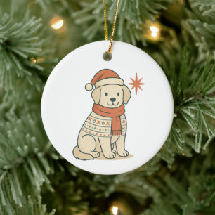Cute Christmas Dog Scandinavian Winter Puppy Ceramic Tree Decoration