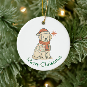 Cute Christmas Dog Scandinavian Winter Puppy Ceramic Tree Decoration