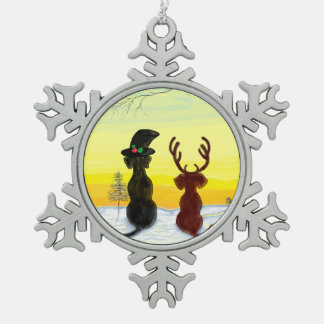 cute christmas dog snowflake pewter christmas ornament