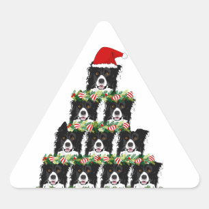 Cute Christmas Dog Tree Triangle Sticker
