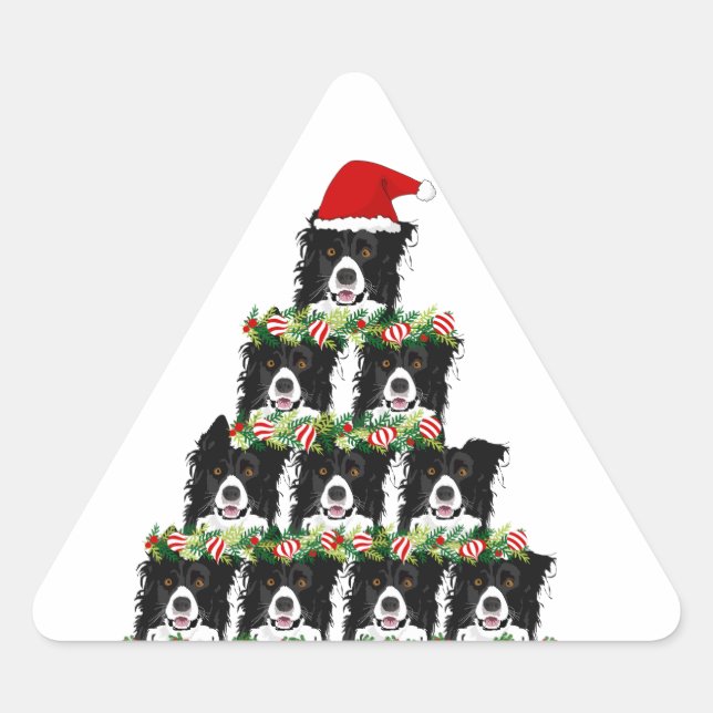 Cute Christmas Dog Tree  Triangle Sticker (Front)