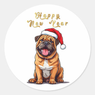 Cute Christmas Dog Wearing a Santa Hat Classic Round Sticker