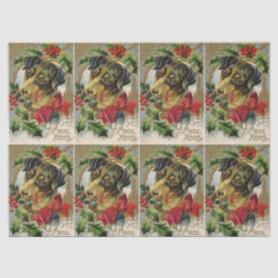 CUTE CHRISTMAS DOG WITH RED BOW AND HOLLYBERRIES TISSUE PAPER