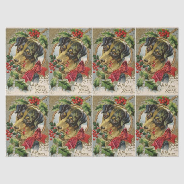 CUTE CHRISTMAS DOG WITH RED BOW AND HOLLYBERRIES TISSUE PAPER (Front)