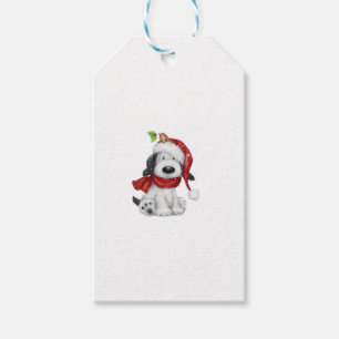 Cute Christmas Dog with Santa Hat & Scarf Gift Tags
