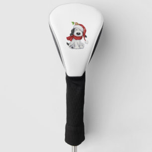 Cute Christmas Dog with Santa Hat & Scarf Golf Head Cover