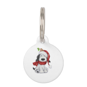 Cute Christmas Dog with Santa Hat & Scarf Pet Tag