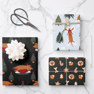 Cute Christmas Dog Wrapping Paper Sheet