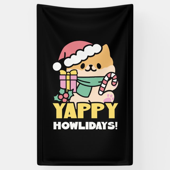 Cute Christmas Dog - Yappy Howlidays  Banner (Vertical)
