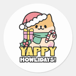 Cute Christmas Dog - Yappy Howlidays Classic Round Sticker