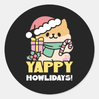 Cute Christmas Dog - Yappy Howlidays  Classic Round Sticker