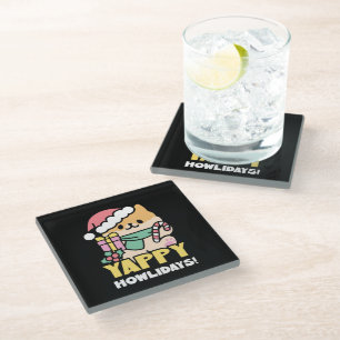Cute Christmas Dog - Yappy Howlidays Glass Coaster
