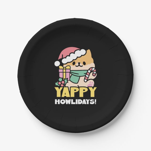 Cute Christmas Dog - Yappy Howlidays  Paper Plate (Front)