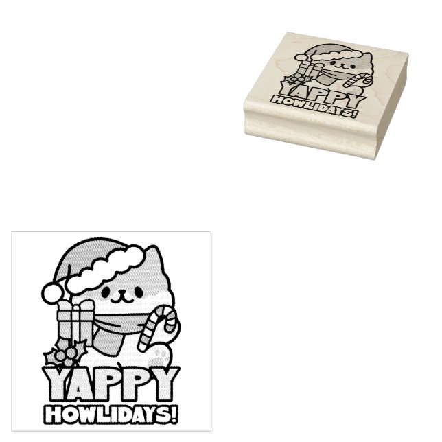 Cute Christmas Dog - Yappy Howlidays  Rubber Stamp (Stamped)