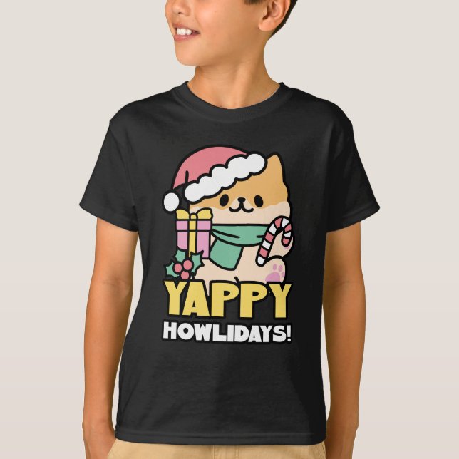 Cute Christmas Dog - Yappy Howlidays  T-Shirt (Front)