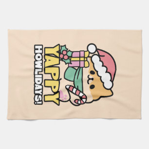 Cute Christmas Dog - Yappy Howlidays  Tea Towel
