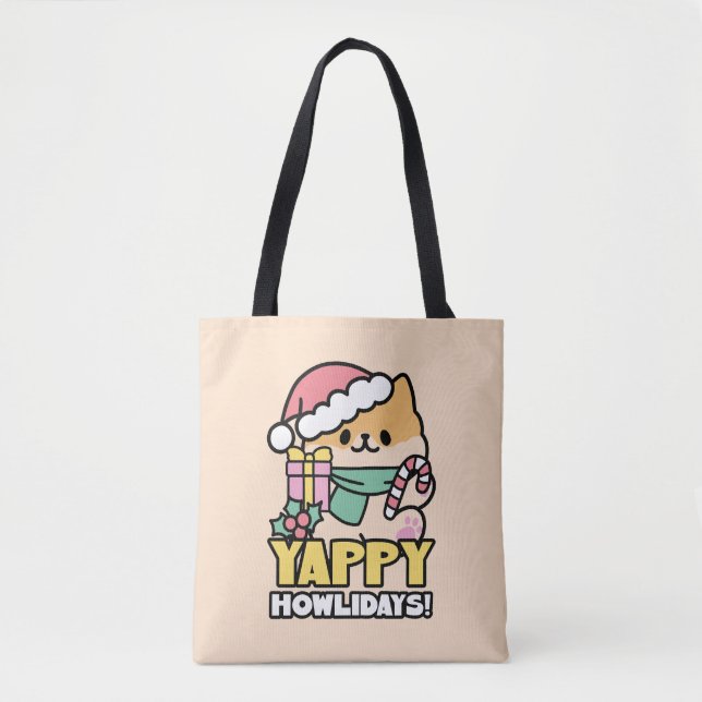 Cute Christmas Dog - Yappy Howlidays  Tote Bag (Front)