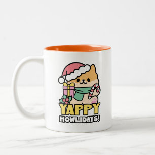 Cute Christmas Dog - Yappy Howlidays  Two-Tone Coffee Mug