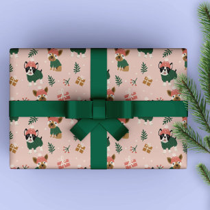 Cute Christmas Doggies with cosy sweaters Pink  Wrapping Paper
