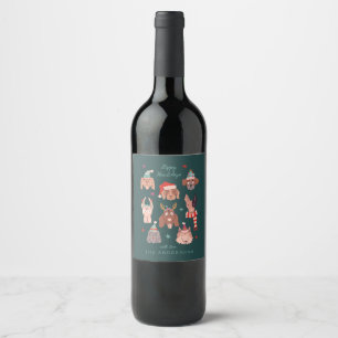 Cute Christmas Dogs Meowy  Wine Label