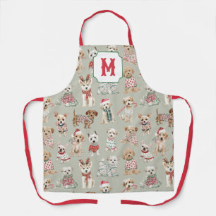 Cute Christmas Dogs Monogram Apron