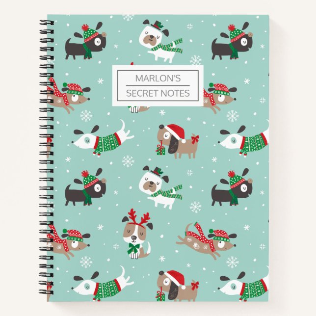 Cute christmas dogs on light blue notebook (Front)