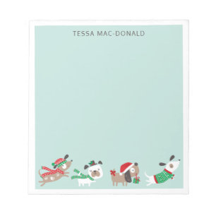 Cute christmas dogs on mint notepad