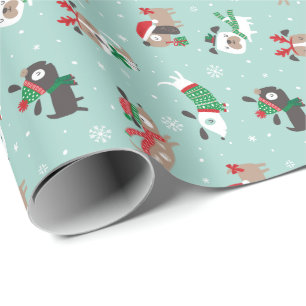 Cute christmas dogs on mint wrapping paper