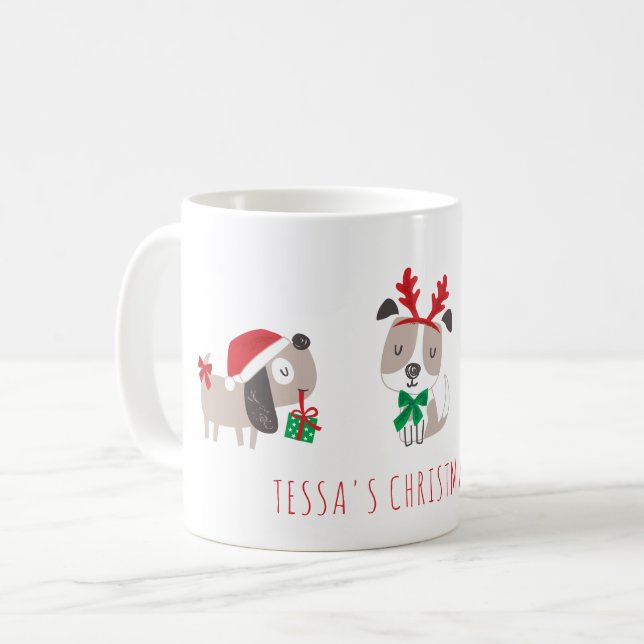 Cute christmas dogs on white coffee mug (Front Left)