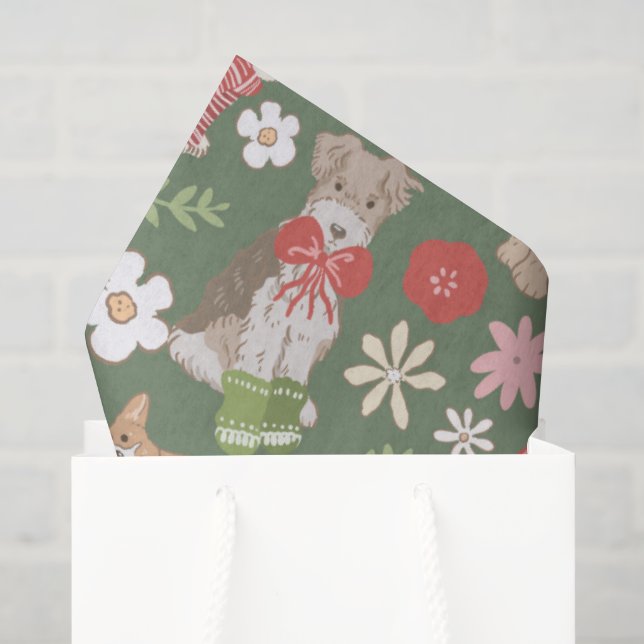 Cute Christmas Dogs Pattern Tissue Paper (Gift Bag)