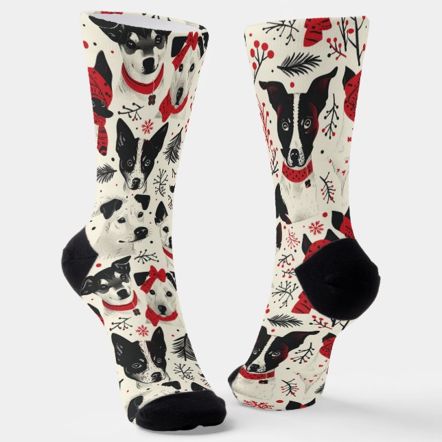 Cute Christmas Dogs Seamless Pattern Socks (Angled)