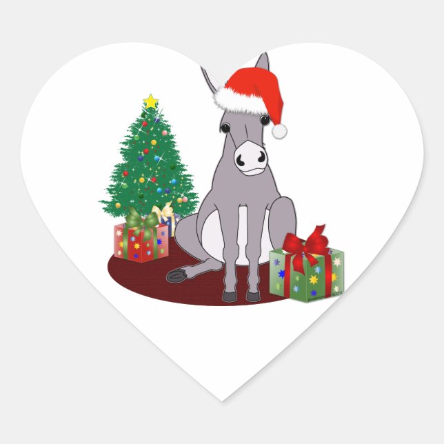 Cute Christmas Donkey Heart Sticker (Front)