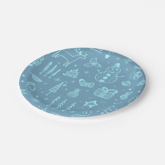 Cute Christmas Doodle Drawing Illustration | Paper Plate (Angled)