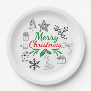 Cute Christmas Doodles paper plates