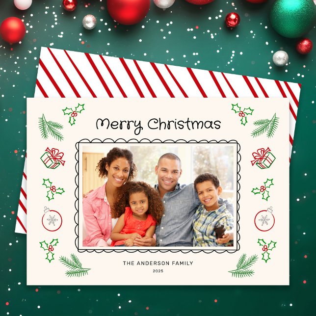 Cute Christmas Doodles Photo Holiday Card (Creator Uploaded)